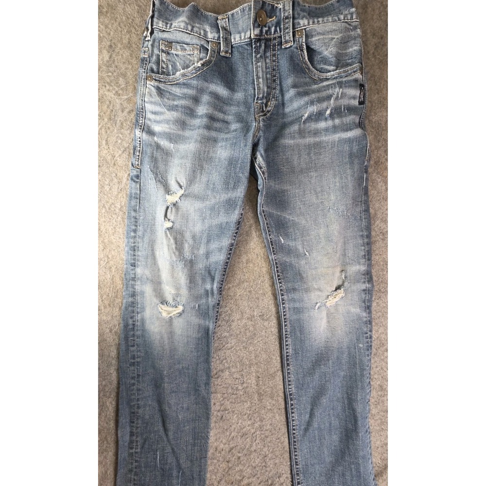 Silver Jeans Mens 30X31 Blue Medium Wash Hunter Straight Casual Distressed Look